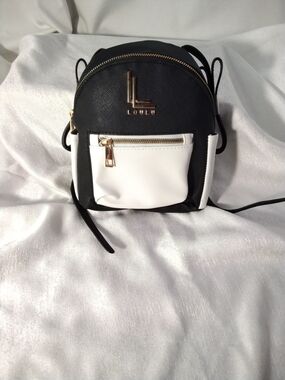 LOULU Black and White Mini Backpack with Gold Accent